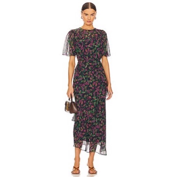 SALONI Vida Floral-Print Silk Midi Dress 4 - Picture 1 of 11